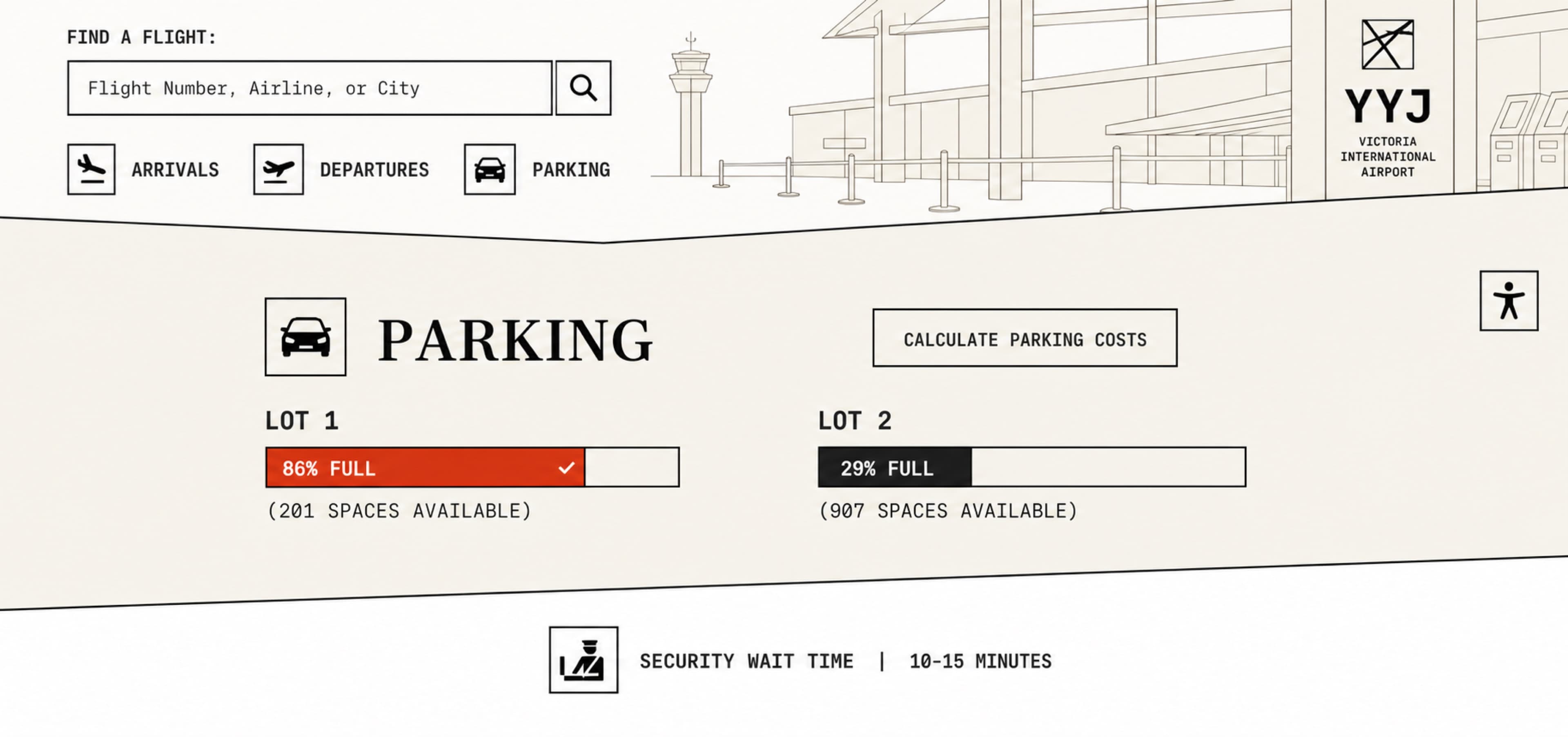 Reconstructed Victoria airport parking and flight-lookup interface.